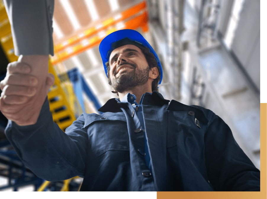 smiling male electrician and client shake hands